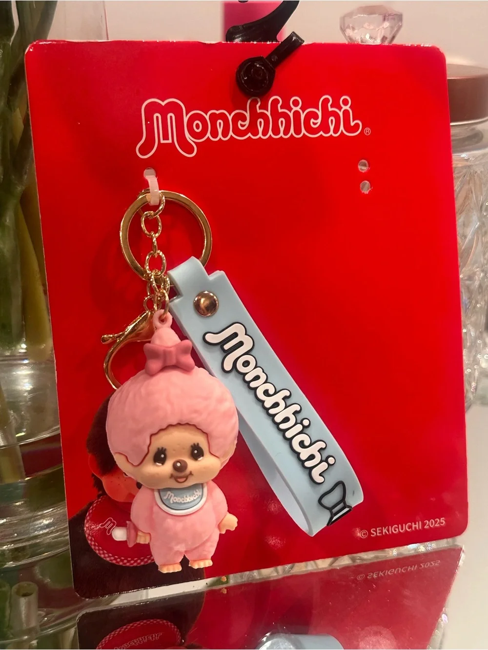 Monchhichi Pink Baby Bag Charm Keychain Sekiguchi 2025 Kawaii NWT Pacifier RARE